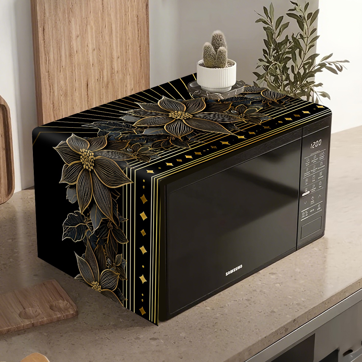 Kitchen Appliances Luxury - Luxe Zwart Goud Bloemen Magnetron Stofkap